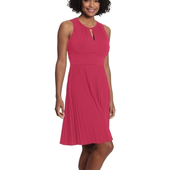 𝅺LONDON Times womens Pleated Skirt Sleeveless Keyhole Neck Dress Size: 4 - Picture 1 of 9